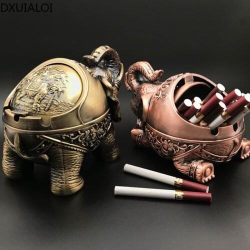 DXUIALOI Creative Retro Personality Metal Crafts Elephant Ashtray Anti-fly Ash Living Room Desktop Decoration Home Decoration