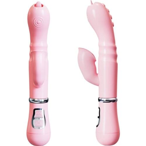 Recharge Double Tongue Cunnilingus Vibrator Telescopic Rotating Dildo Vagina Clitoris Stimulate Vibrator Adult Sex Toy for Women