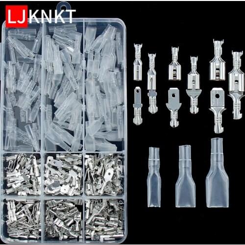 Insulated Wire Connector Electrical Female Male Spade Wire Crimp Terminals with Insulating Sleeve Assortment Kit 2.8/4.8/6.3mm