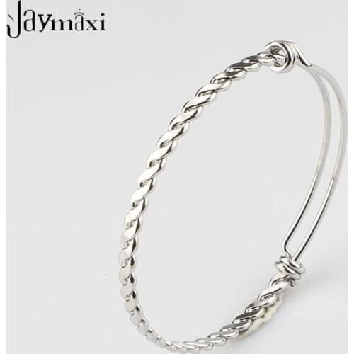 Jaymaxi 4mm Twist Bangle Adjustable Stainless Steel Polished Custom Charm DIY Wire Bangle 55mm 60mm 65mm 20Pieces/lot