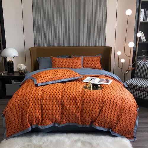 PAPA&MIMA Egyptian Cotton Bedding Set Print Duvet Cover Set Queen King Size Linens