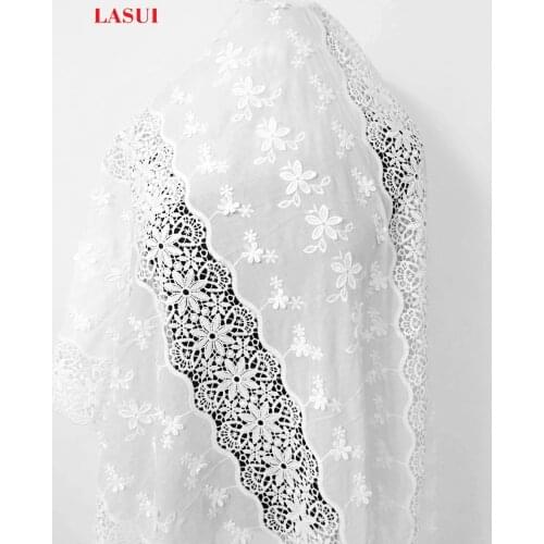 LASUI 3Y/1 lot White Cotton Hollow Embroidery Lace Fabric Skin-friendly Soft diy for dress clothing skirt material M0027