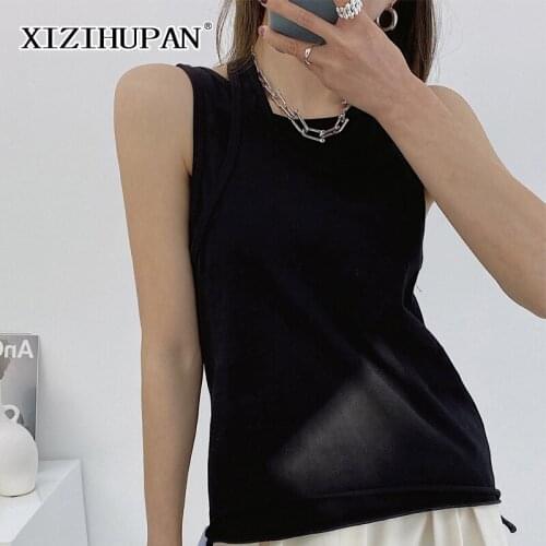 XIZIHUPAN Solid Color White Tank Top For Women Fake Two Pieces Vest For Women Sexy O Neck Sleevelsss Summer Womens Vest 2021 New