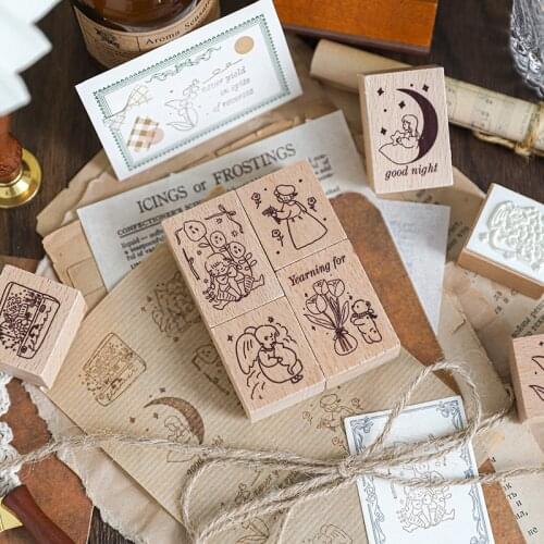 Cute Wood Rubber Stamp Girls Daily Decorative Wooden Stamp Animals Moon Stamp For Art Craft Journal Diary Scrapbook Card Making