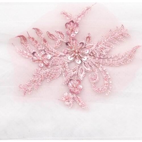 Fashion beaded lace appliques for wedding dress Embroidered floral parches for clothes Embroidery patch for sewing