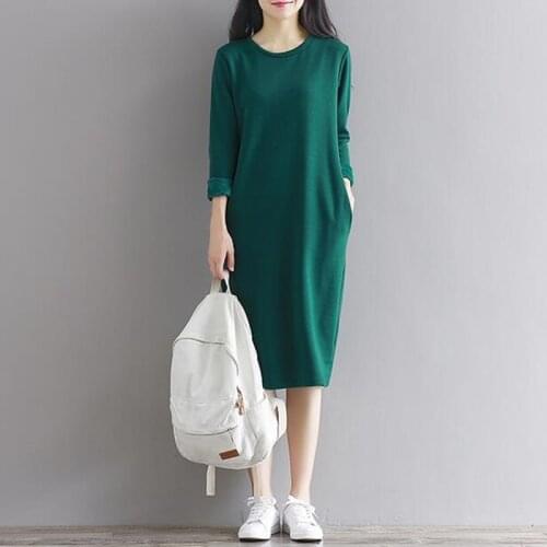 2020 Fashion women Autumn dress,thickening warm long sleeve winter dress with pockets,plus size women winter basic dress 5XL 6XL