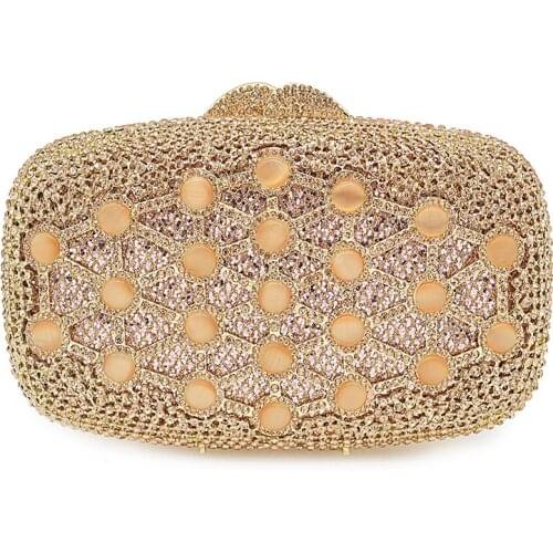 Fashion Gold Crystal Clutch Evening Bags Women Rhinestone Clutches Party Purse Hollow Out Diamond Ladies Pochette Chain Clutches