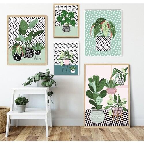 Soft Pinks and Green Plant Canvas Painting Christmas Gift Idea Botanical Leaves Poster Wall Art Picture Nordic Livingroom Decor