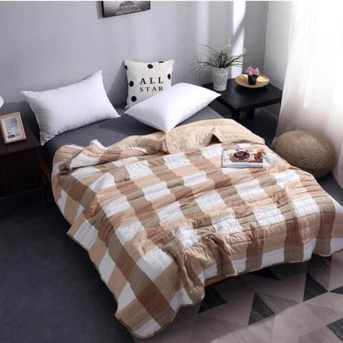 Soft Breathable Air Condition Quilts Blanket Thin Stripe Plaid Comfort Bed Cover Bedding Pink Grey Purple Throw Blanket