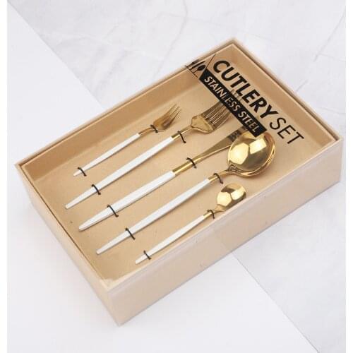 Cutlery Set Stainless Steel White Knives Forks Spoons Kit Kitchen Dinner Tableware Western Dinnerware Set 20Pcs with Gift Box