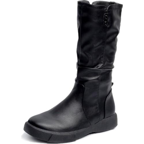 Woman 2018 New Pattern Half Barrel Boots Ancient Ways England Wind And Autumn In Canister Boots Flat Bottom Boots