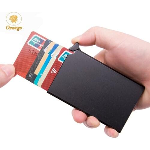 Oswego Credit Card Holder RFID Blocking Aluminum Men ID Card Case Slim Anti Protect Business Travel Automatic Bank Card Case