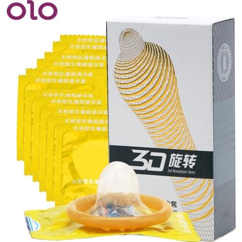 OLO 12 Pcs/Box Natural Latex Condom Latex Penis Sleeve 3D Rotating Threaded Sex Toys for Men Ejaculation Delayed Fruit Flavour