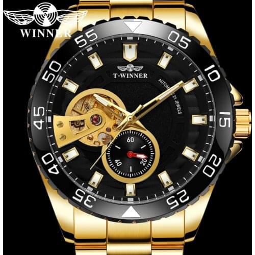 WINNER Automatic Mechanical Men Wristwatch Military Sport Waterproof Male Clock Top Brand Luxury Gold Skeleton Man Watch 8195
