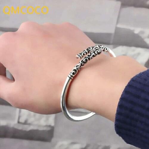 QMCOCO 925 Silver Simple Punk Trendy Bracelet For Woman And Man Party Gifts Design Open Adjustable Jewelry 2021 New Arrival