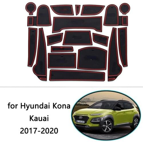 For Hyundai Kona Kauai 2017 2018 2019 2020 Rubber Anti-slip Mat Door Groove Cup Pad Phone Cushion Coaster Gate Slot Accessories