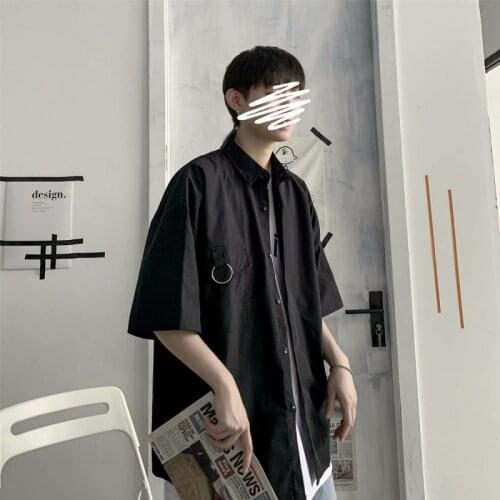5 / 5 sleeve black oversized shirt mens summer short sleeve top Korean clothes loose and versatile shirt streetwear Genuine