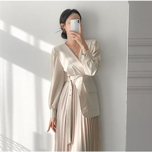 RUGOD 2021 spring v-neck simple solid patchwork suit dress elegant fashion solid long dress belted elegant long dress 2021 new