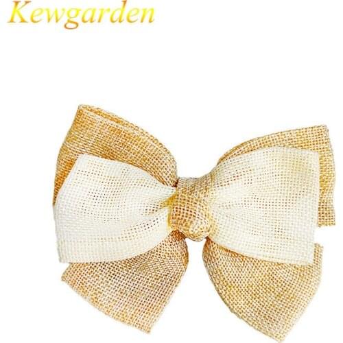 Kewgarden Children lovely big bowknot hair ornaments girls three layers of linen fabric top clip girls 4pcs