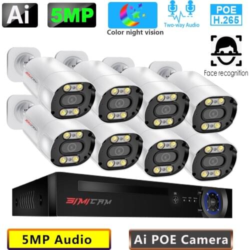 5MP POE Video surveillance nvr kit Smart Ai IP cameras alarm two way audio night vision P2PStreet Cctv security system set 1tbHD