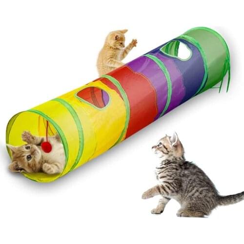 Cat Tunnel Pet Tube Collapsible Play Toy Indoor Outdoor Cave for Puzzle Exercising Hiding Training and Run with Fun Ball 2 Hole