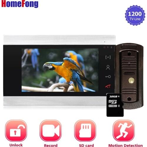 Homefong 7 Inch Video Intercom System with Motion Sensor Video Door Phone Doorbell with Camera Record Unlock Day Night