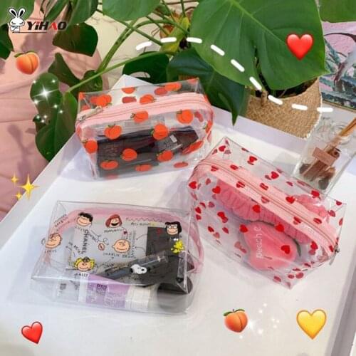 Girl Simple Storage Bag Transparent Waterproof Cosmetic Bag PU Female Portable Ins Wind Cartoon Large Capacity