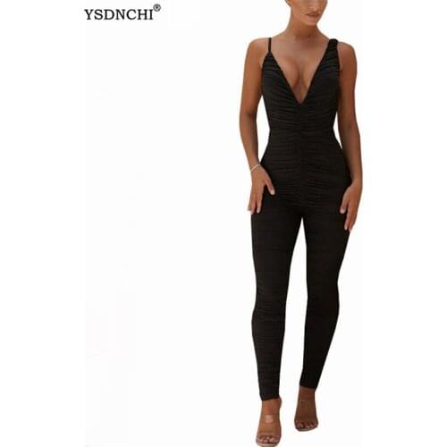 YSDNCHI New Fashion Women Clubwear Playsuit Sleeveless Bodycon Party Jumpsuit Women Deep V-neck Clothes Romper Long Pant Trouser