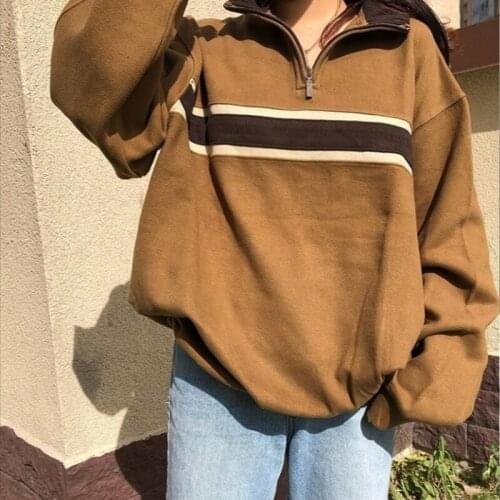 B-TOTO American Retro Brown-yellow Hoodless Stand-up Collar Sweater Women Tide Ins Spring And Autumn Thin Top 2021 New Fashion