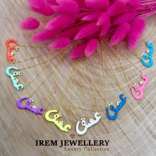 Love Trendy 925 Silver Muslim Turkish Jewelry Islamic Neon Fashion Necklace For Women Arabic Letter Candy Style Luxury Designer