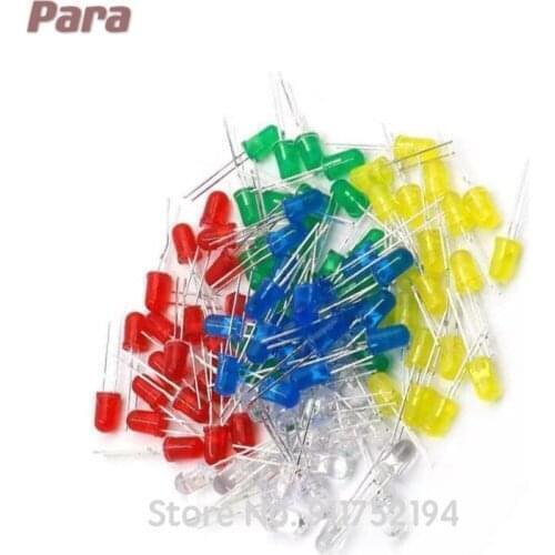 100PCS/LOT 3MM Yellow Blue White Green Red LED Light Assorted Kit DIY LEDs Set 5kinds X 20pcs=100pcs