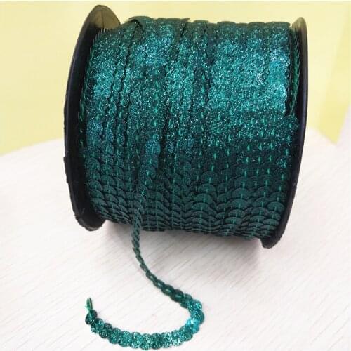 100 Yards 6mm Dark Green Glitter Powder Coating Sequins Roll Trim, Sold per Packet of 1 Roll(100 Yards)-Blackish Green Spangles