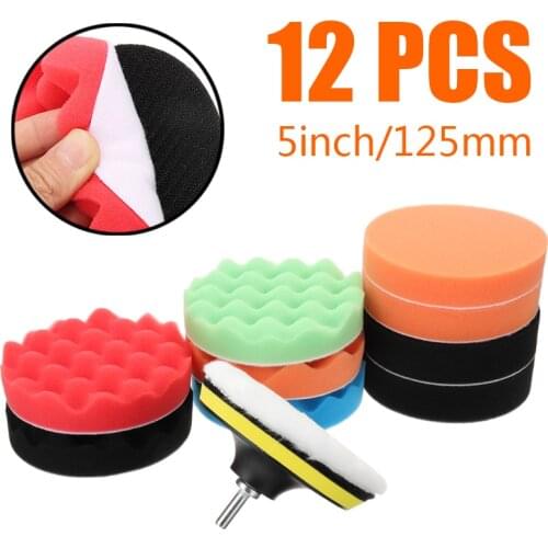 12pcs/Set 125mm Buffing Sponge Polishing Waxing Pads Buffing Kit For Car Polisher Buffer Wax Removes Scratches