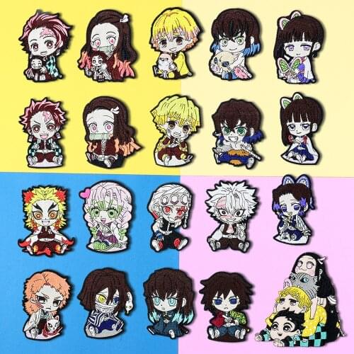 2021 Cartoon Anime lovely boy and girl Demon Slayer Patch Cool Ironing Patch Stickers Iron On Embroidered Patch Badge Appliques