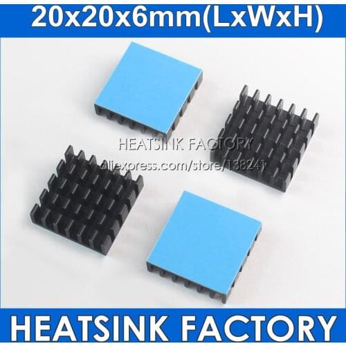 HEATSINK FACTORY 8pcs Black 20*20*6mm Aluminum heatsink IC Heat Sink Radiator For IC chip Cooler Cooling With Thermal Tape
