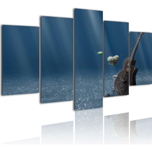 Blue Deep Ocean Guitar 5 Panels HD Canvas Painting Posters Wall Art Print Pictures Living Room Bedroom Interior Home Decor Frame