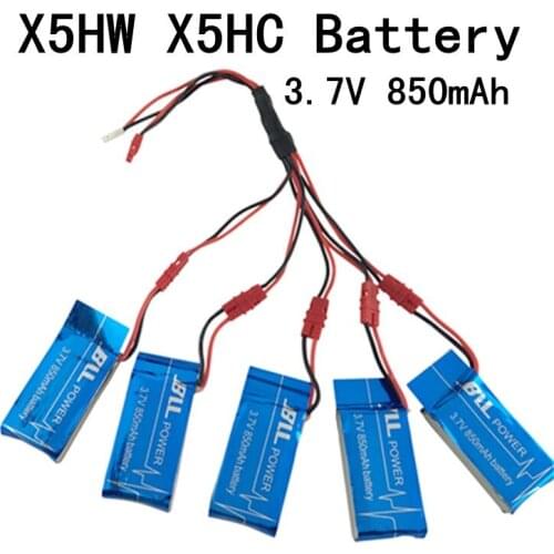 5PCS 3.7V 850mAh Syma X5HW X5HC Battery Quadcopter with charging cable 1 to 5 charging cable
