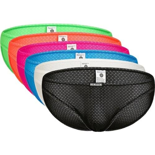 6Pcs/Lot Men Sexy Underwear Briefs Gay Sexy Men Ropa Interior Hombre Mesh Nylon Transparent Calzoncillos Low Rise Underpants