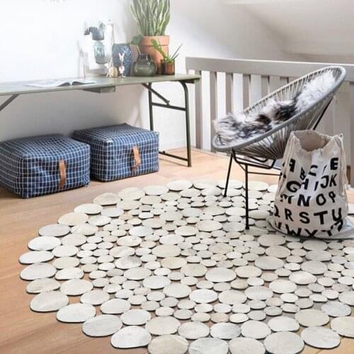 American style round shaped luxury cowhide skin fur patchwork rug . modern style decoration cow leather floor mat
