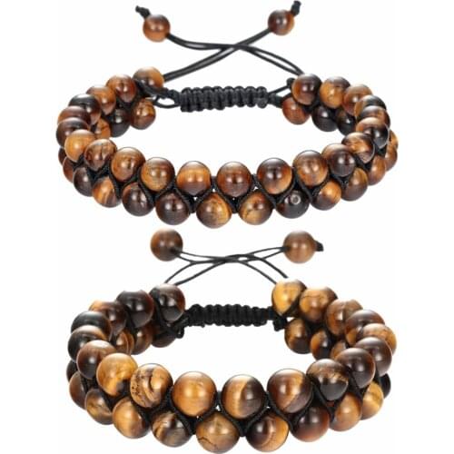 ASHMITA 1PCS Double Layers Healing Gem stone Crystal Bead Bracelet Handmade Braided Unisex Adjustable Macrame Bracelets 8mm 6MM