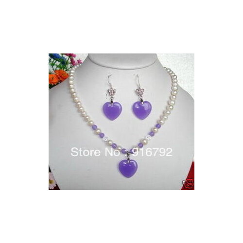 Free shipping *******7-8MM White Akoya Pearl & Alexandrite Necklace+ earring