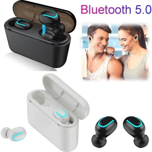 TWS True Wireless Mini Earphones Bluetooth V5.0 Earpieces Stereo Earbuds with Charging Box Noise Cancelling for Smartphones