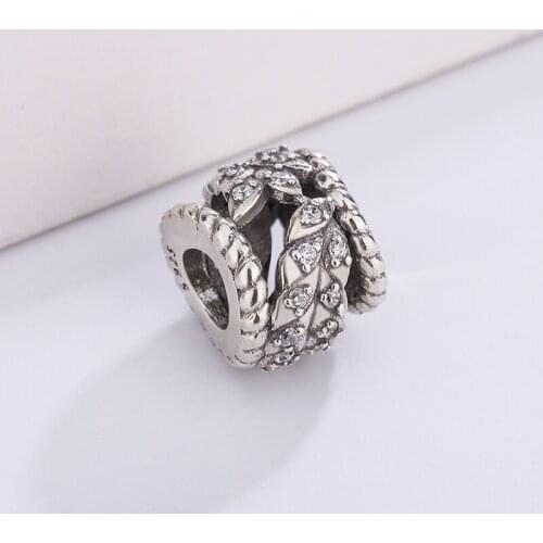 3D112 High Quality 925 Sterling Silver Hollow Inlaid White Zircon Beads Charm Bracelet Necklace Gift for Jewelry Making