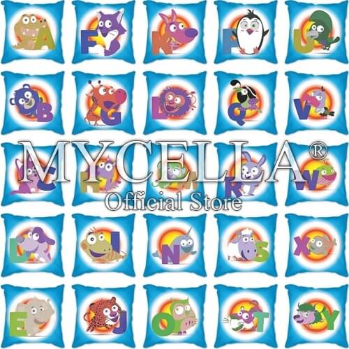 26 Letter Cute Dog Fox Birds Cushion Cover Linen 45*45cm Pillow Case for Sofa Home Car Decorative Cartoon Animal Pillowcase