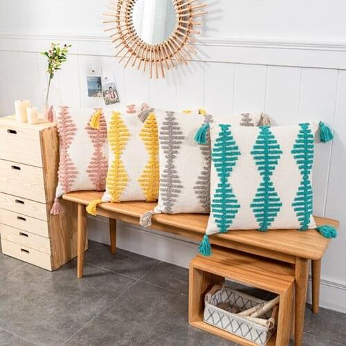 Geometric Tufting Pillow Case Back Rest Support Cushion Cover Throw Pillowcase Decorative Colorful Chic Home Decor 45x45cm