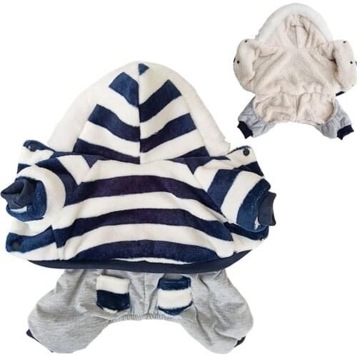 Pet dog winter warm coat dog jacket Thick warm puppy hooded strip jumpsuit clothing for pet Dog small pet clothes S-XL