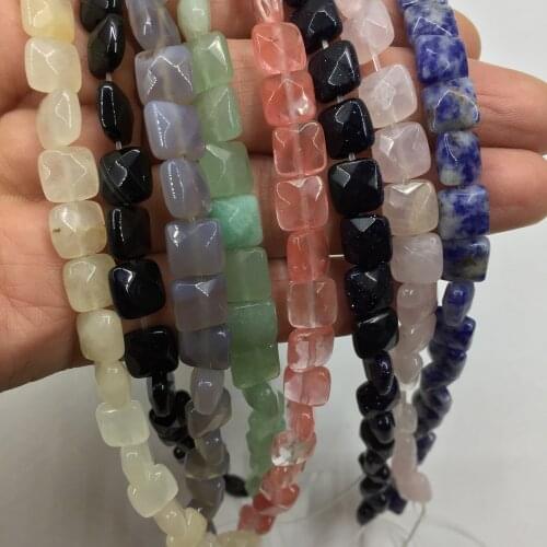 Eruifa 6pcs 8mm faceted square Shape Natural semi precious stone Charms Pendant Jewelry DIY Earring Necklace 8 colors