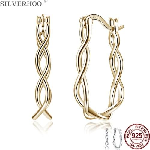 SILVERHOO Sterling Silver 925 Women Earrings Geometric Twisted Rope Design Party Hoop Earring Hot Selling Fine Jewelry Gift