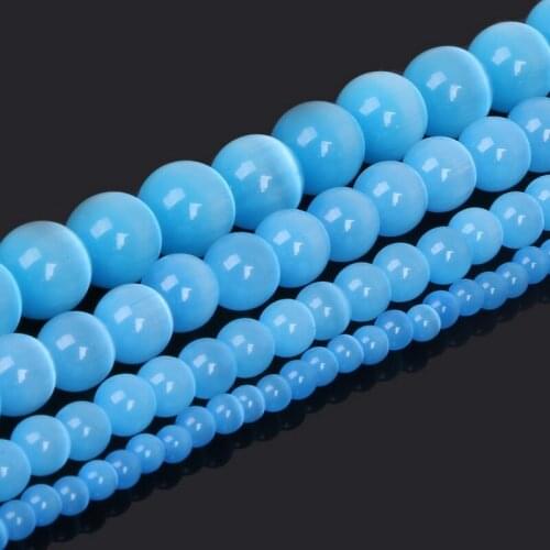 Hot- A Grade Pick Size 4/6/8/10/12MM 15"-16"/strand Calaite Round Cat Eye Loose Spacer Stone Beads For DIY Bracelet Jewelry