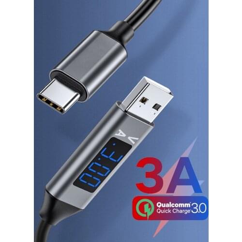 3A USB Type C Cable LED Digital Display Current And Voltage Data Cord Smart Phone Quick Charge For Xiaomi 11 Huawei P40 Samsung